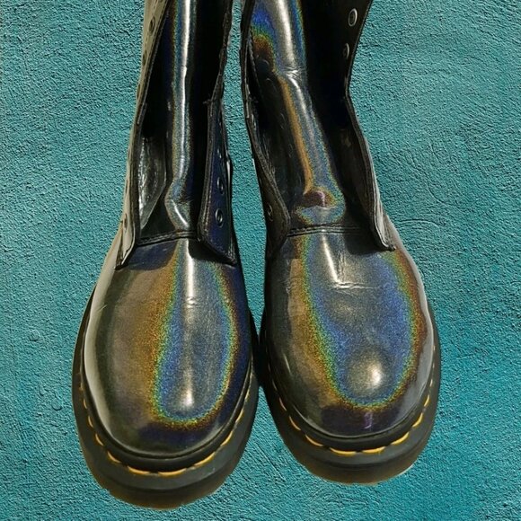 Dr. Martens Shoes - Dr. Martens 1460 Vegan Pascal Prism Iridescent Gunmetal Ankle Boots Womens US 10